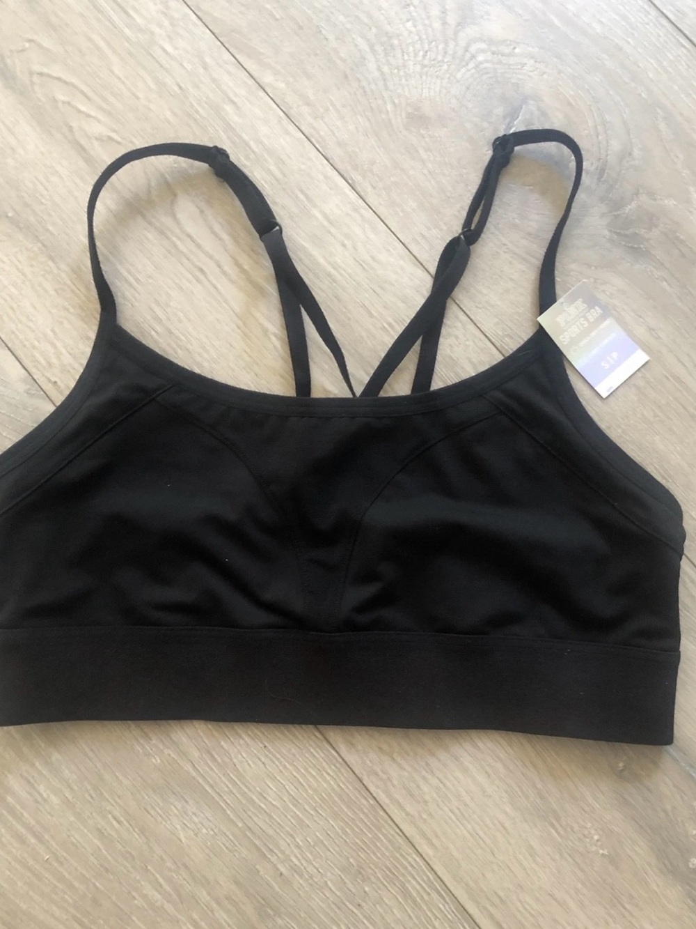 PINK Victoria's Secret Black Strappy Sports Bra Size Small NWT